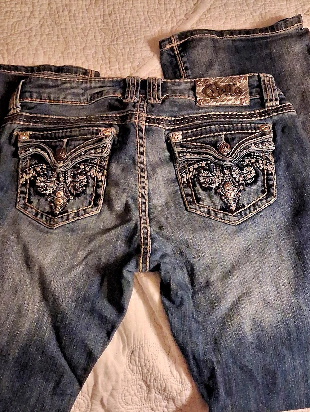 Cello Jeans Embellished Bootcut Blue Waist 11